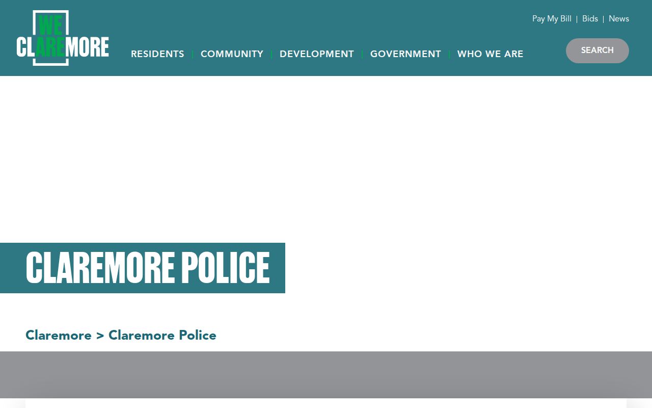 Claremore Police Department official contact source for Rogers County arrest records